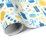 Chanukah Party Blue Gold White Menorah Gelt Cookie Cadeaupapier<br><div class="desc">Voeg wat vakantiekleur en vonk toe met dit leuke Chanokah-verpakkingspapierontwerp. Geschikt voor kinderen of volwassenen, behoeften aan cadeaubonnen voor het bedrijf of het gezin. Er zijn coördinerende cadeautassen, tissuepapier, en lint voor een complete Chanoekijke blik, of je kunt je mengen en aanpassen aan onze andere Chanoekapierpatronen. Dit ontwerp is in...</div>