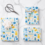 Chanukah Party Blue Gold White Menorah Gelt Cookie Inpakpapier Vel<br><div class="desc">Soms heb je gewoon een paar artikelen die je moet inpakken voor Chanoekah, en je wilt geen grote rol Chanoekah verpakkingspapier kopen die jarenlang in je kast zal blijven hangen. Deze selectie van drie Chanoekah die papieren bladen verpakken is perfect voor het verpakken van een paar giften. Drie afzonderlijke bladen...</div>