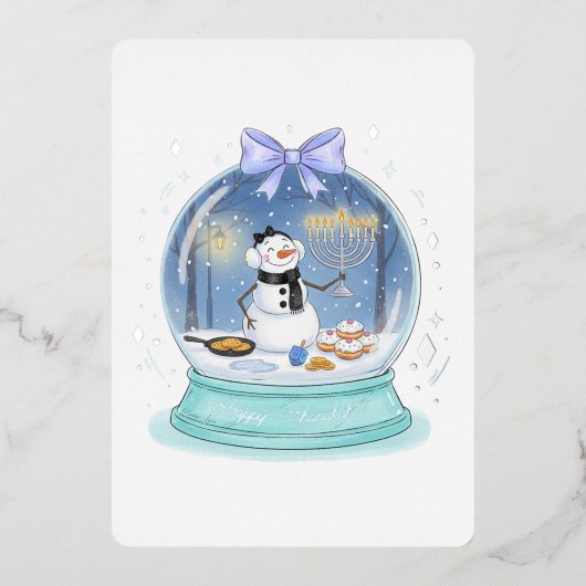 Chanukah Snow Globe Folie Uitnodiging (Voorkant)