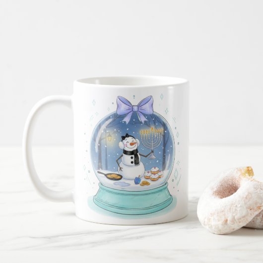 Chanukah Snow Globe Koffiemok (Met donut)