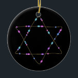 Chanukah Star van David Keramisch Ornament<br><div class="desc">Denk aan thema's! Het spel met achtergrondkleuren, voegt of schrapt tekst toe, en (voor een beetje van extra kosten die reeds hier worden toegevoegd, maar kan worden geschrapt) pas de rug met afbeeldingen, kleur, uw logo/bedrijfsinfo., enz. aan! Deze zijn ook groot voor giften of om als het beëindigen aanraking van...</div>