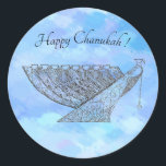 Chanukah Sticker, klein Ronde Sticker<br><div class="desc">Net als een van mijn wenskaarten design,  gebruik deze stickers op enveloppen,  verpakkingen en alles waar je op wilt plakken. Voeg een feestelijke nota aan uw giften,  kaarten,  brieven,  enz. toe.</div>
