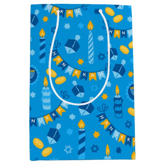 Chanukah Streamers Hanukkah Blue Banners Medium Cadeauzakje (Voorkant)