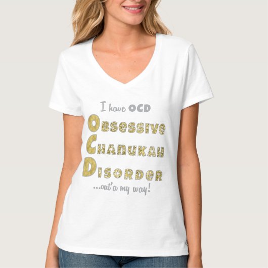 Chanukah Women's Nano V-Neck T-Shirt "OCD" (Voorkant)