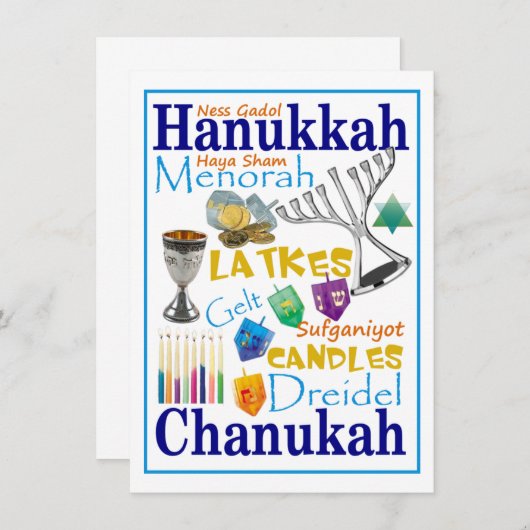 Chanukah Words Collage Kaart (Voorkant / Achterkant)