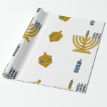 Chanukah Wrapping Paper Cadeaupapier<br><div class="desc">Chanoeka-inpakpapier met handgetekende Chanoeka-afbeeldingen van items voor Chanoeka,  een Chanoeka-menora,  een dreidel en kaarsen.</div>