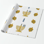 Chanukah Wrapping Paper Cadeaupapier<br><div class="desc">Dit Chanoeka-inpakpapier bevat handgetekende Chanoeka-items,  waaronder een Chanoeka-menora (Chanoeka),  Dreidel en kaarsen.</div>