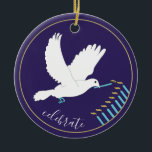 Chanukka "Duitse Menora"/Ronde Kerstbal Keramisch Ornament<br><div class="desc">Hanukkah "Duitse Lichten Menora/Goud,  Blauw"/Cirkel Ornament. (2-zijdig)</div>