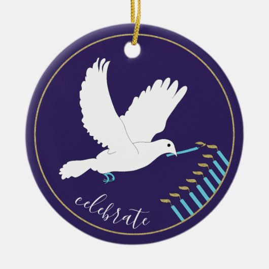 Chanukka "Duitse Menora"/Ronde Kerstbal Keramisch Ornament (Voorkant)