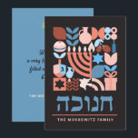 Chanukka Hanukka Moderne Joodse Symbolen Feestdag Feestdagenkaart<br><div class="desc">Chanukah / Hanukkah Modern Geometrisch Patroon Kaart. Menora, Dreidel, Donuts, Sterren & Olijfolie... Ze zijn allemaal hier. Hebreeuwse & Joodse Hanukkah-symbolen ruimte om uw persoonlijke tekst toe te voegen op de voor- en achterkant. Prettig Hanukkah-wensen. Hebreeuwse tekst op de voorkant zegt "Chanukah". Dit luxe, mooie, uiterlijk is een geweldige manier...</div>