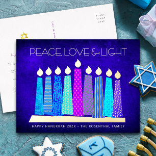 Chanukka Kaarsen Vrede Liefde Licht Blauw Echt Gou Folie Feestdagen Briefkaart