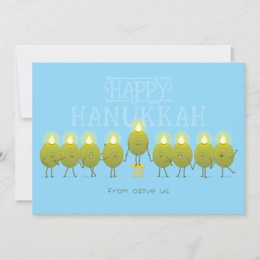 Chanukka Menorah Olijven | Baby Blau Groep Feestdagenkaart (Voorkant)