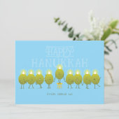 Chanukka Menorah Olijven | Baby Blau Groep Feestdagenkaart (Staand voorkant)