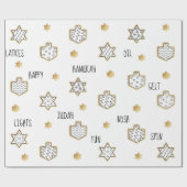 Chanukkah Wrapping Paper Black Gold Personaliseren Cadeaupapier (Vlak)