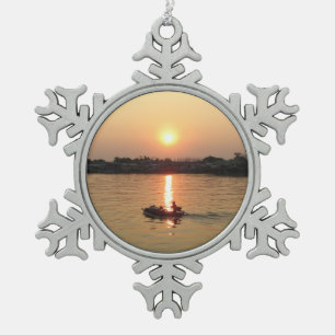 Chao Phraya Sunset ... Ayutthaya, Thailand Tin Sneeuwvlok Ornament