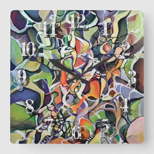 Chaos Abstract expressionisme hedendaags kunstwerk Vierkante Klok (Voorkant)