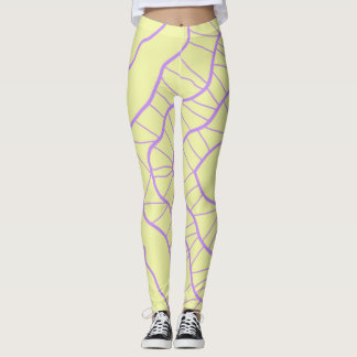 Chaos Abstract Geel met Paarse Wavy Lines Leggings