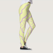 Chaos Abstract Geel met Paarse Wavy Lines Leggings (Rechts)