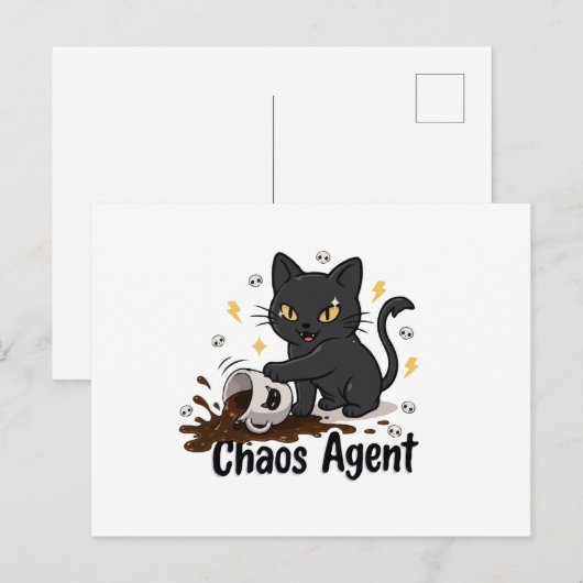 Chaos Agent Zwarte Kat Briefkaart (Voorkant / Achterkant)