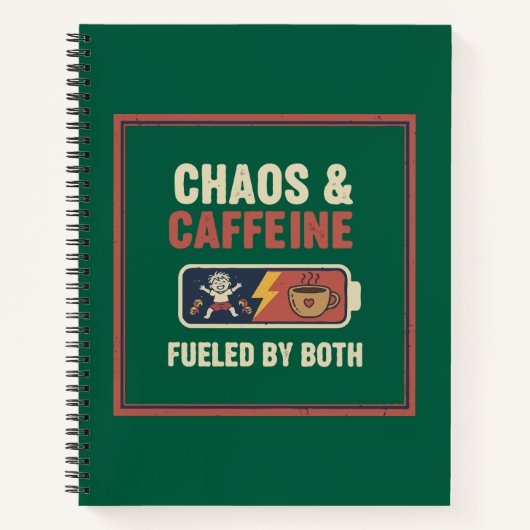 Chaos & Caffeïne Grappige Retro Ouderschap Moeder Notitieboek (Voorkant)