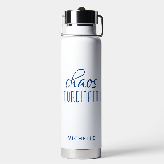 Chaos Coordinator Blue Calligraphy Script Name Waterfles (Achterkant)