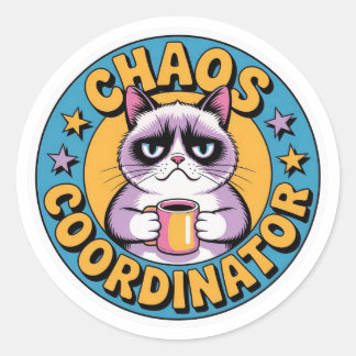 Chaos Coordinator Cat Sticker - Funny Grumpy Coffe
