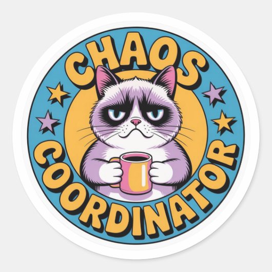 Chaos Coordinator Cat Sticker - Funny Grumpy Coffe (Voorkant)