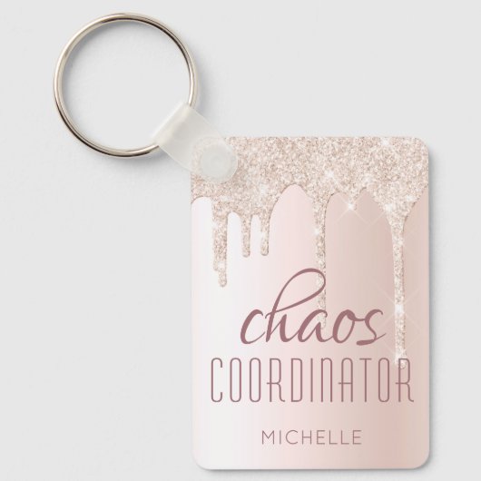 Chaos Coordinator Chic Girly Glitter persoonlijke Sleutelhanger (Voorkant)