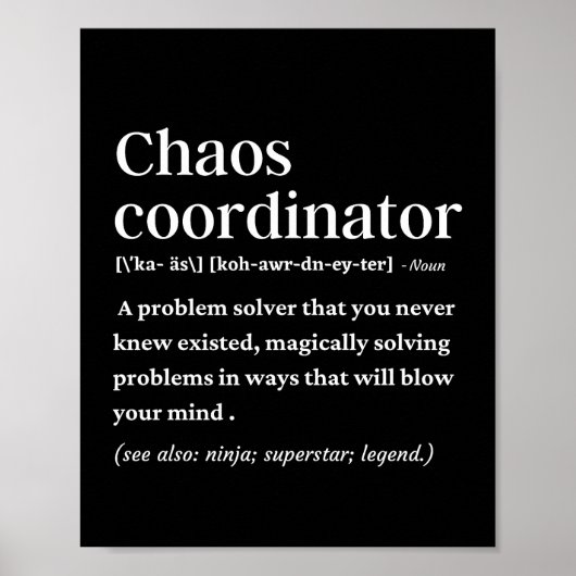 Chaos coördinator grappige definitie poster (Voorkant)