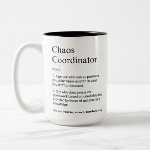 Chaos Coördinator Grappige Manager Definitie Tweekleurige Koffiemok