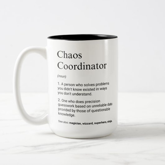 Chaos Coördinator Grappige Manager Definitie Tweekleurige Koffiemok (Links)