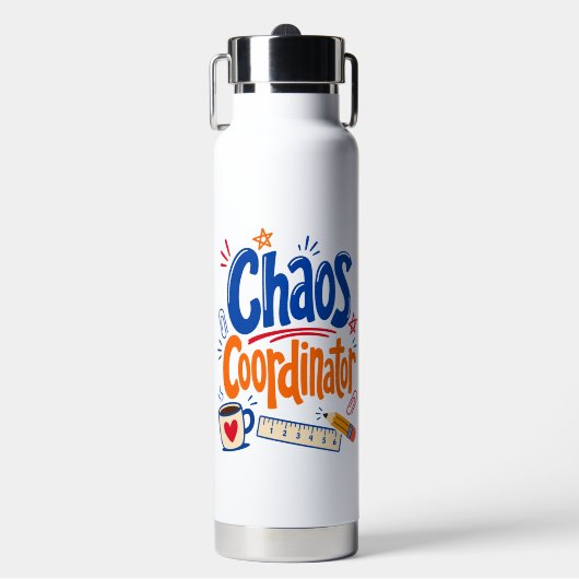 Chaos Coördinator Leraar Terug naar School Ontwerp Waterfles (Voorkant)