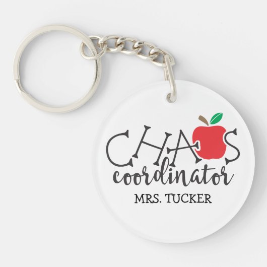 Chaos-coördinator met Apple- en Teachernaam Sleutelhanger (Voorkant)