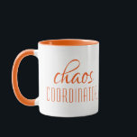 Chaos Coordinator Modern Oranje Script Mok<br><div class="desc">Een eenvoudig ontwerp van "chaocoördinator" in een leuke oranje typografische tekst. Ideaal voor die drukke moeder,  leraar,  sportploegenmanager of werkbaas. #koffie #coffeemugs #mokken #coffeelove #coffeelover #drinkware #keuken #home #kantoor #bossbabe #meisjesbaas #coach #coach #coach</div>