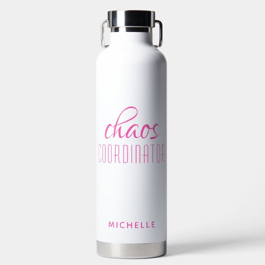 Chaos Coördinator Roze Calligrafie-scriptnaam Waterfles (Voorkant)