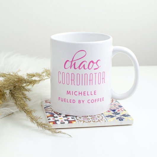 Chaos Coordinator roze Typografie op maat Koffiemok