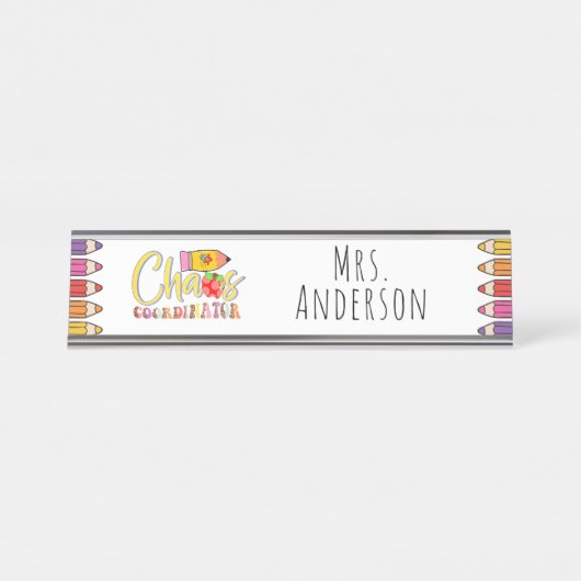 Chaos Coordinator Teacher Gift Desk Name Bord Bureau Naambordje (Voorkant)