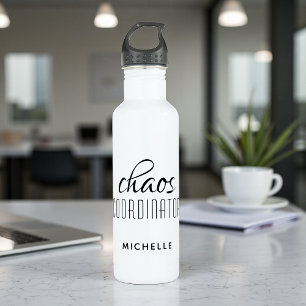 Chaos Coördinator Zwart Typografie Persoonlijk Waterfles