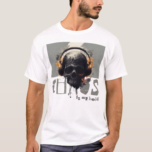 Chaos im Kopf Totenkopf mit Kopfhörer Design T-shirt (Voorkant)