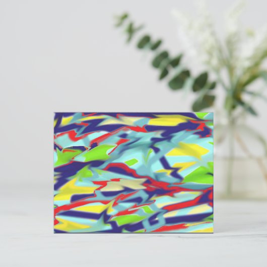 Chaos in Form Digital Art Briefkaart - Blauw (Staand voorkant)