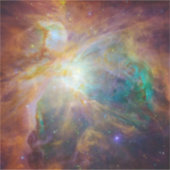Chaos in het hart van Orion: Spitzer Hubble-compos Sticker (Voorkant)
