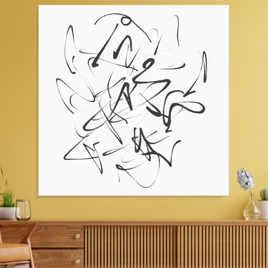 Chaos in Inkt – Expressieve Lijn Abstractie Canvas Afdruk (Insitu (Woonkamer))
