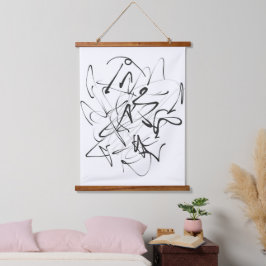 Chaos in Inkt – Expressieve Lijn Abstractie Hangend Wandkleed