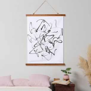 Chaos in Inkt – Expressieve Lijn Abstractie Hangend Wandkleed