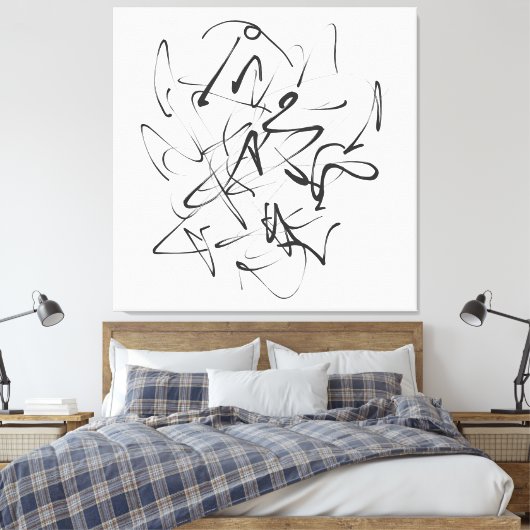 Chaos in inkt – expressieve lijnabstractie canvas afdruk (Insitu (Slaapkamer))