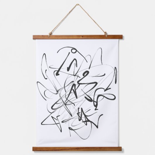 Chaos in inkt – expressieve lijnabstractie hangend wandkleed (Voorkant)