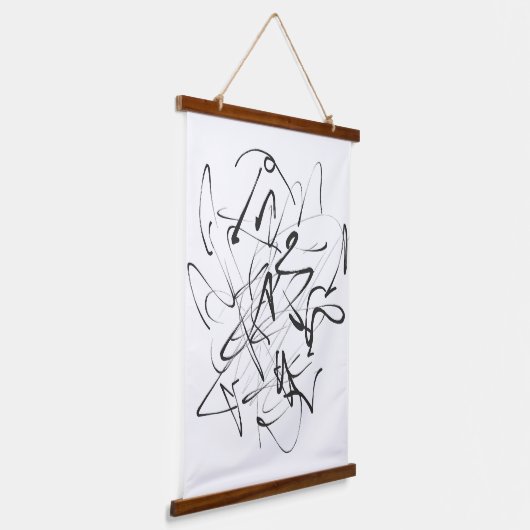 Chaos in inkt – expressieve lijnabstractie hangend wandkleed (Gebogen)