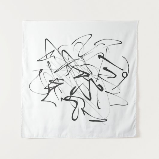 Chaos in inkt – expressieve lijnabstractie wandkleed (Voorkant (horizontaal))