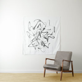 Chaos in inkt – expressieve lijnabstractie wandkleed