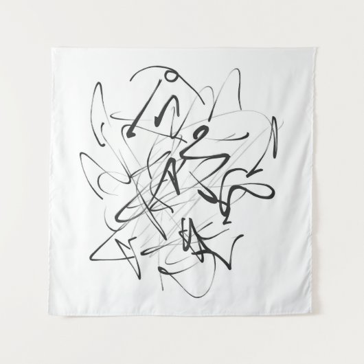 Chaos in inkt – expressieve lijnabstractie wandkleed (Voorkant)